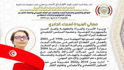 موجز أعمال الجلسة الثانية للمؤتمر العام العاشر لمنظمة المرأة العربية باللغات العربية والإنجليزية والفرنسية والألمانية والاسبانية واليابانية

